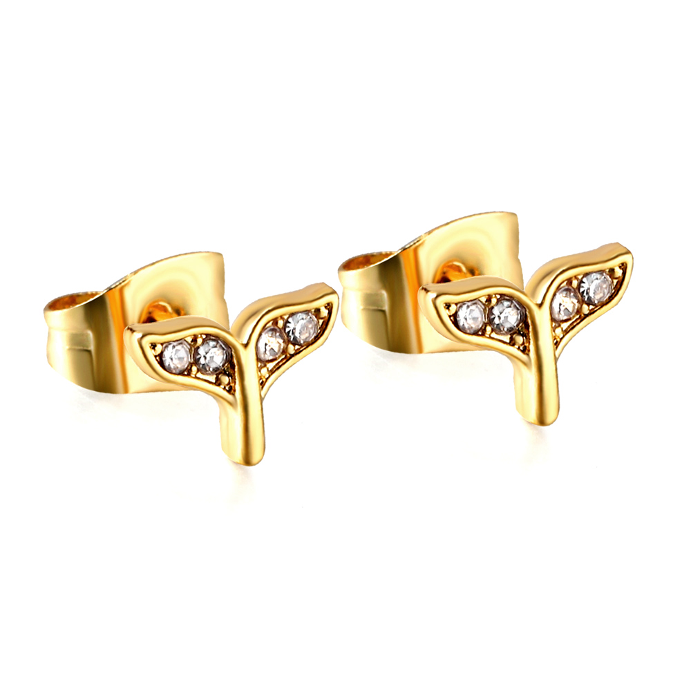 Whale Tail Stud with Crystal Stones