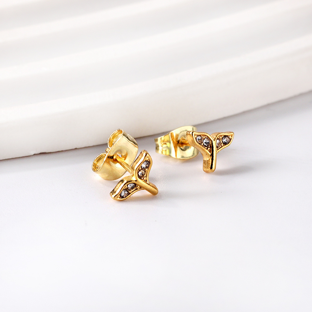Whale Tail Stud with Crystal Stones - earrings for women
